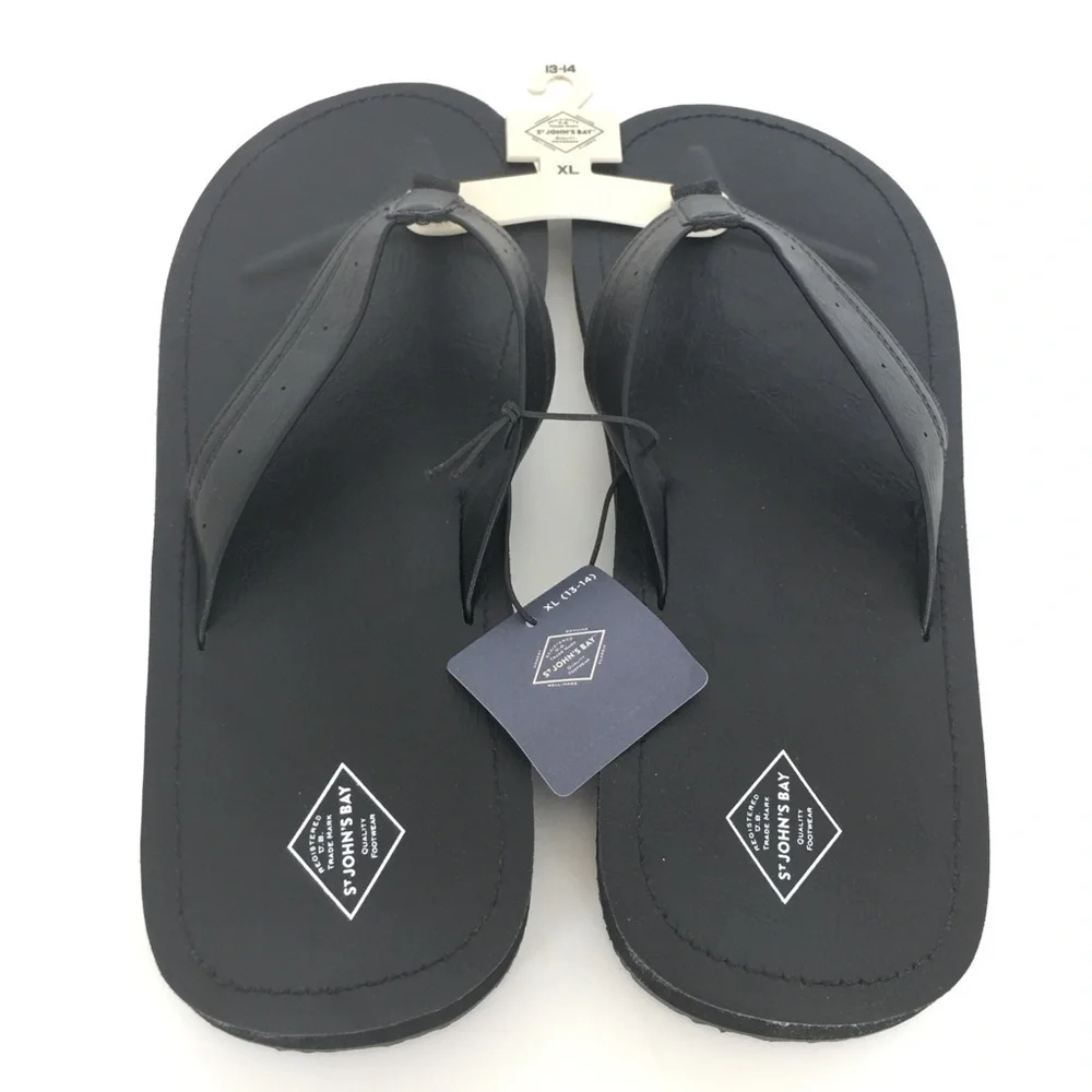 St. John’s Bay Flip-Flop Sandals Black NEW Size XL 13-14 NWT Faux Leather